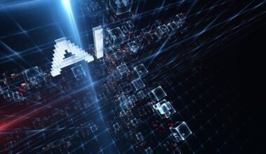 A 3D render of AI in cyberspace.