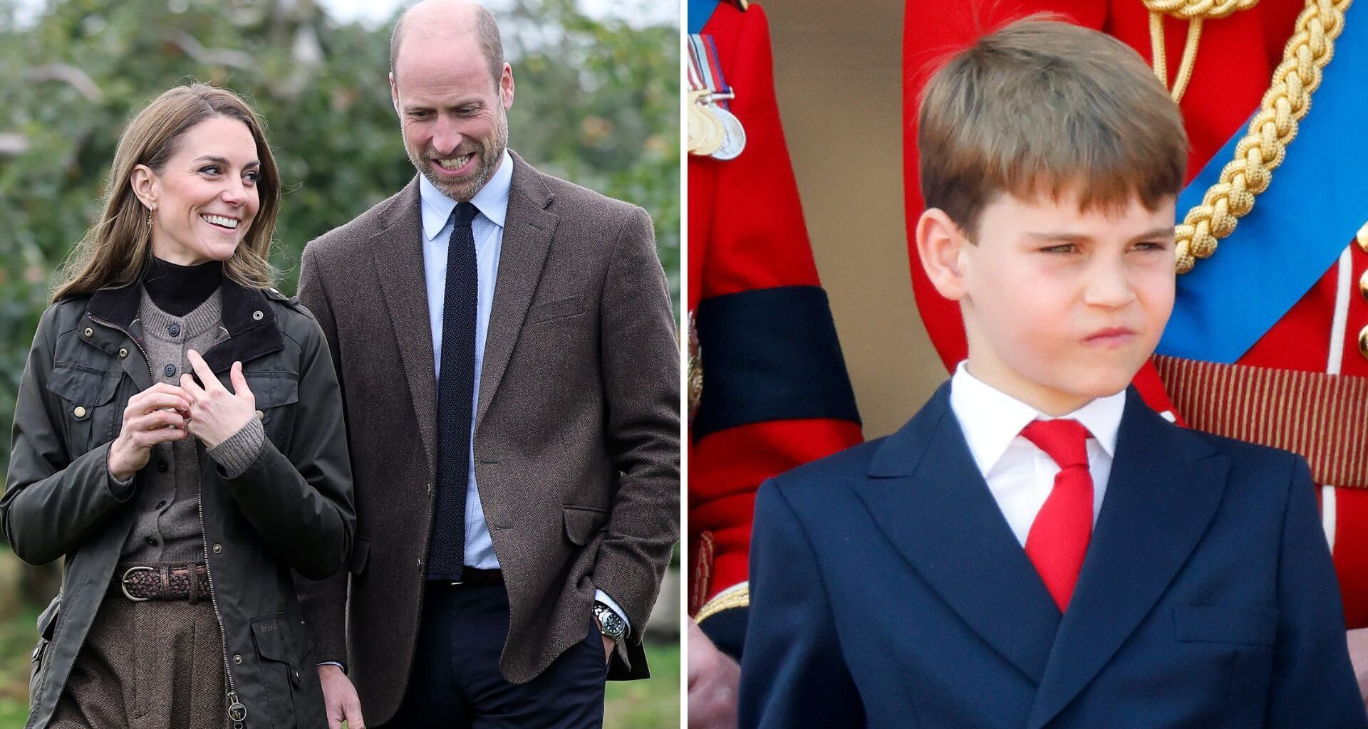 A composite of a picture of the Prince and Princess of Wales smiling together and a picture of Prince Louis
