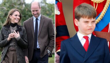 A composite of a picture of the Prince and Princess of Wales smiling together and a picture of Prince Louis
