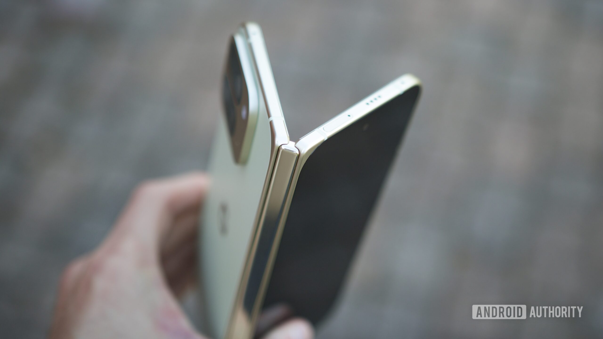 The Google Pixel 10 Pro Fold half-opened, showing its hinge.