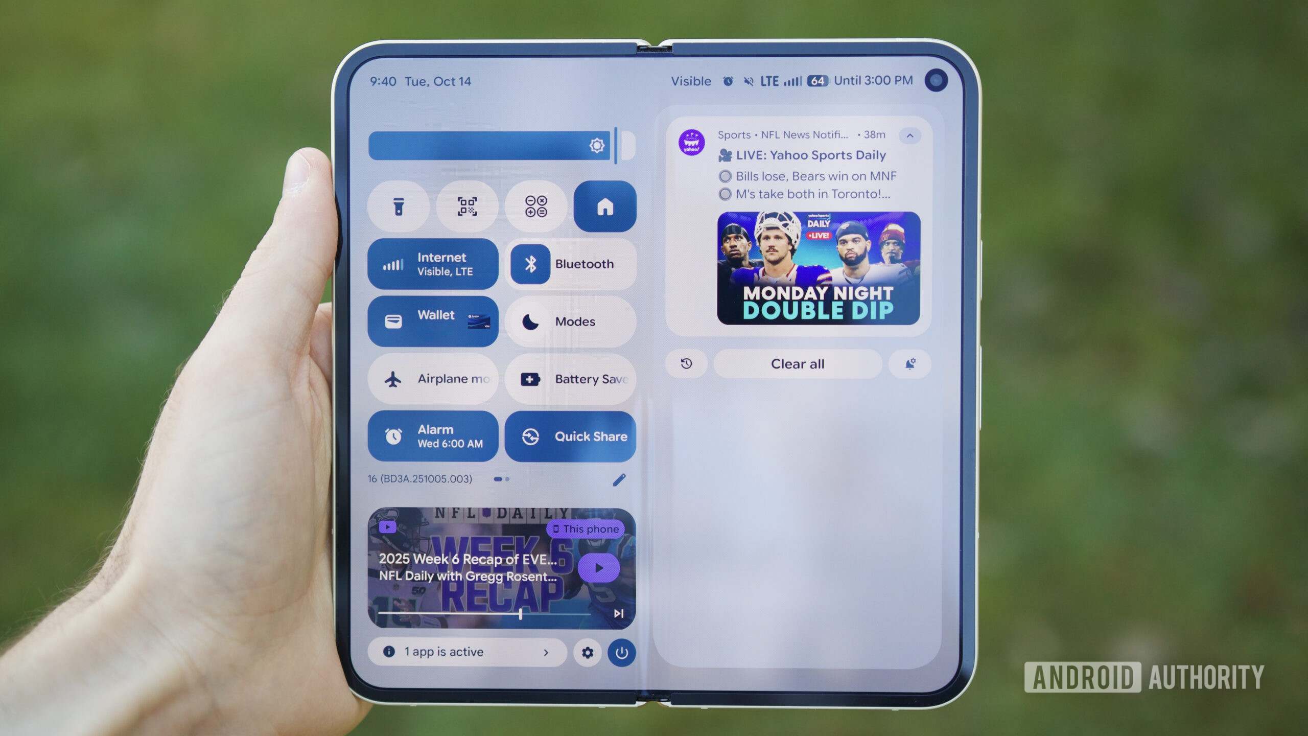 The quick settings and notification panel on the Pixel 10 Pro Fold.