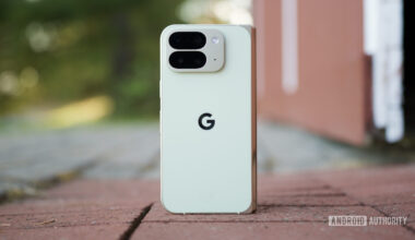 The Google Pixel 10 Pro Fold standing upright outside.