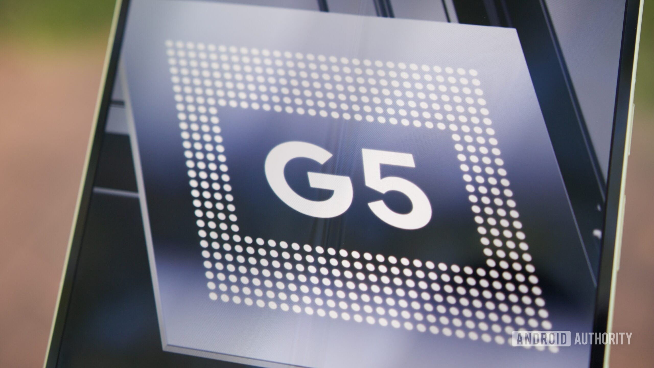 Tensor G5 logo displayed on the Google Pixel 10 Pro Fold's inner display.