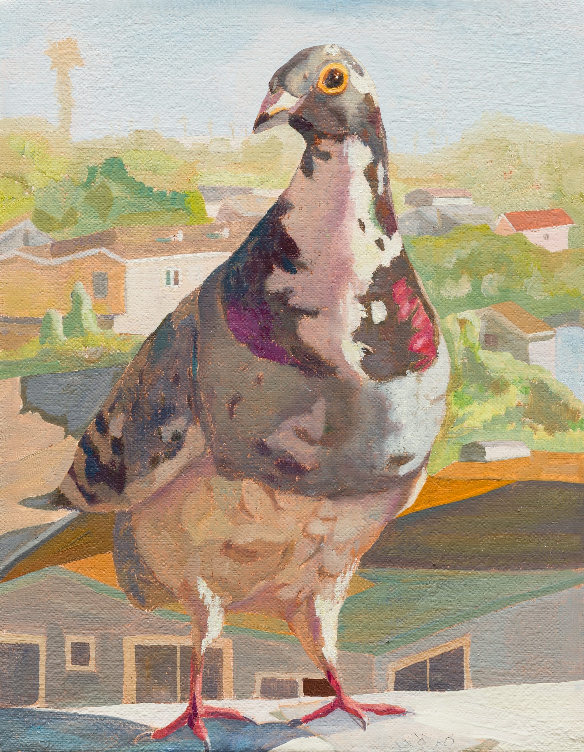 a painting by Elmer Guevara of a pigeon