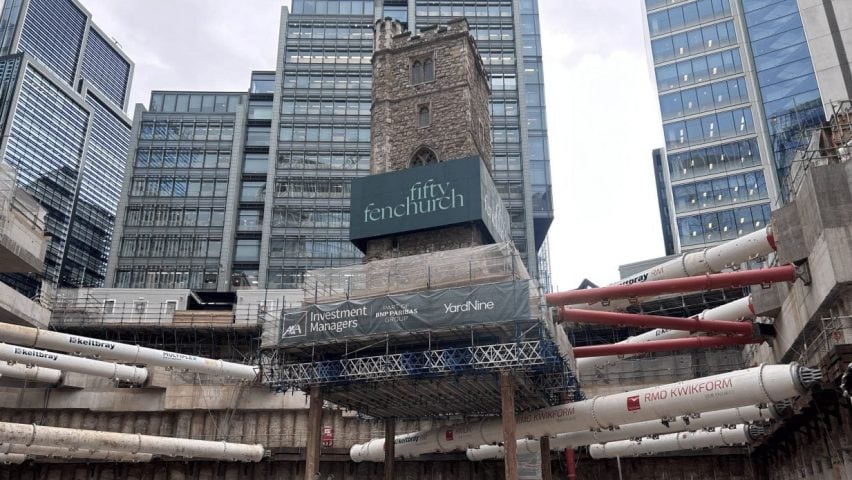 Medieval church lifted above 50 Fenchurch Street site London