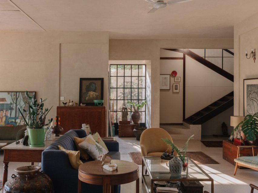 Living space interior at House in Corjeum by Field Atelier