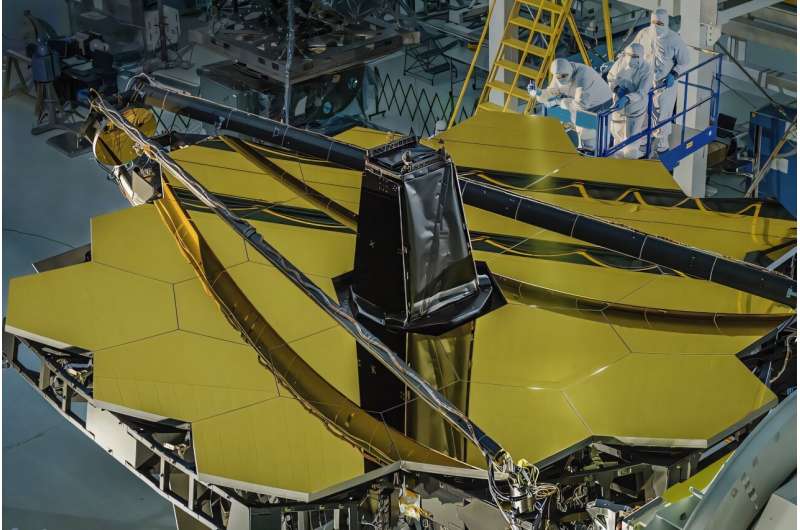 The primary mirror of the Webb telescope consists of 18 precisely ground hexagonal segments. Credit: NASA/Chris Gunn How we sharpened the James Webb telescope’s vision from a million kilometres away