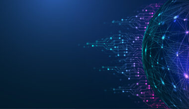 Quantum computer technologies concept. Futuristic blue circuit board background vector. Modern technology circuit board texture background design. Waves flow. Quantum explosion technology.