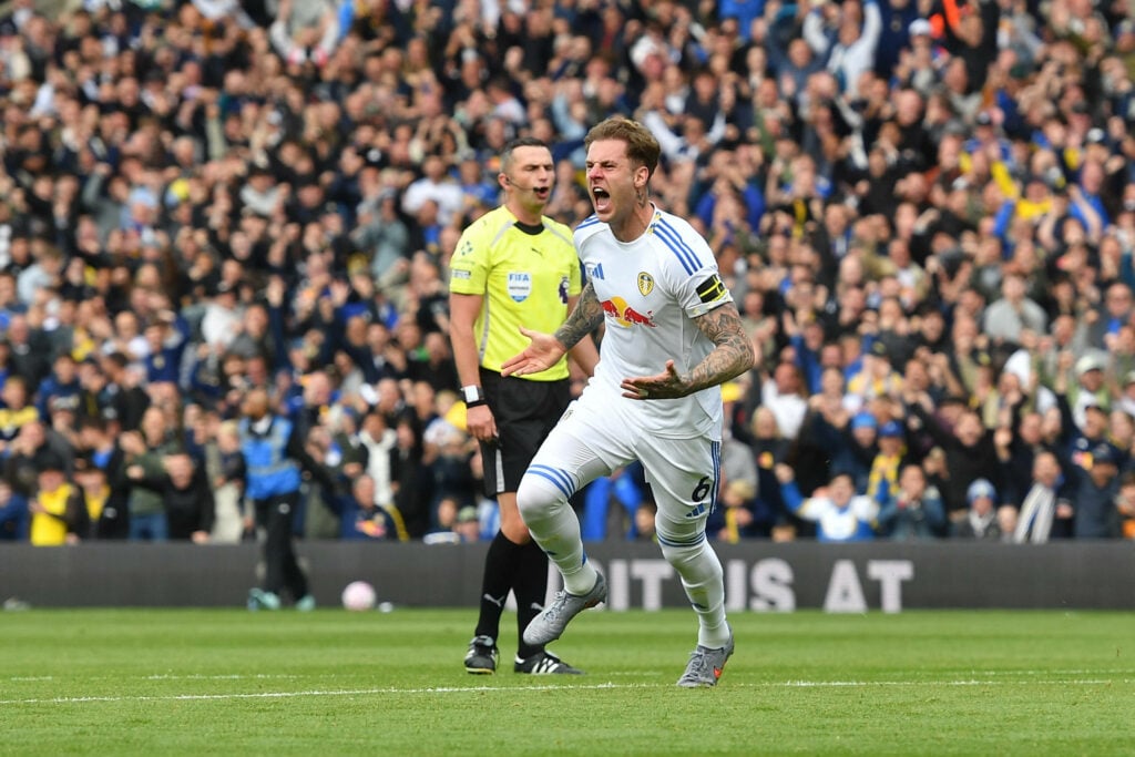 Joe Rodon celebrating for Leeds