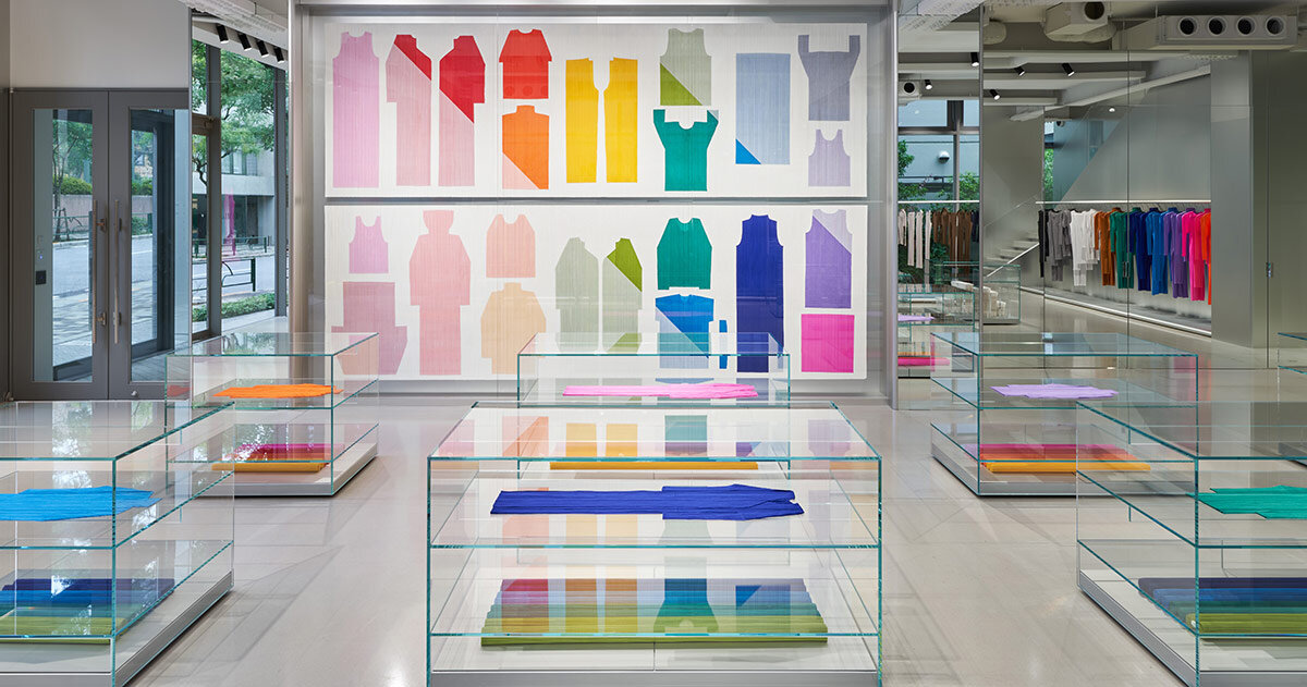 pleats please issey miyake store glows in tokyo’s aoyama district