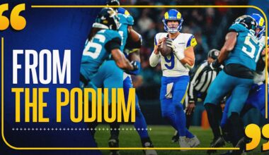 Head coach Sean McVay, quarterback Matthew Stafford and wide receiver Davante Adams discuss Rams' blowout win over Jaguars in London
