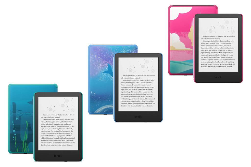 A group of Kindle Kids Edition electronic devices