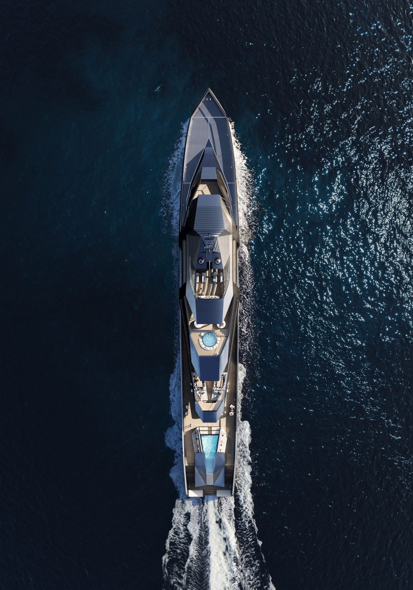 Overhead rendered view of a yacht