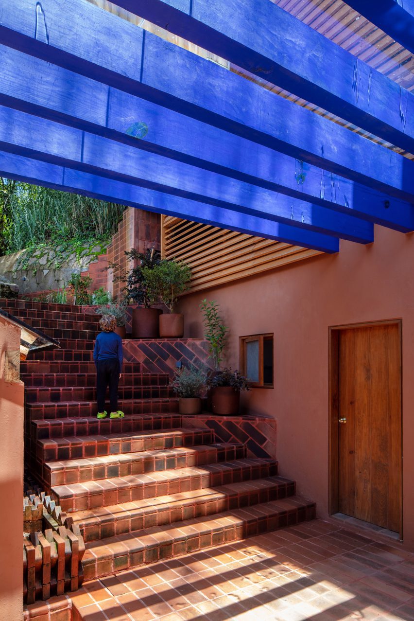 Blue rafters on Mexican house