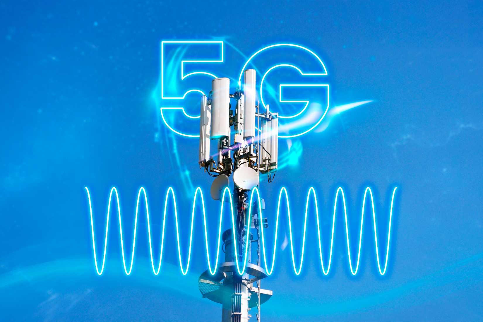 A cellular tower with 5G frequency waves.