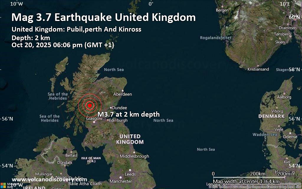 Magnitude 3.7 Earthquake Strikes Near Stirling, Scotland, United Kingdom