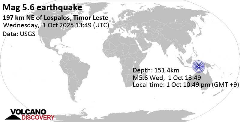 5.6 quake Banda Sea, 38 km southwest of Pulau Damar Island, Maluku, Indonesia, Oct 1, 2025 10:49 pm (Jayapura time)
