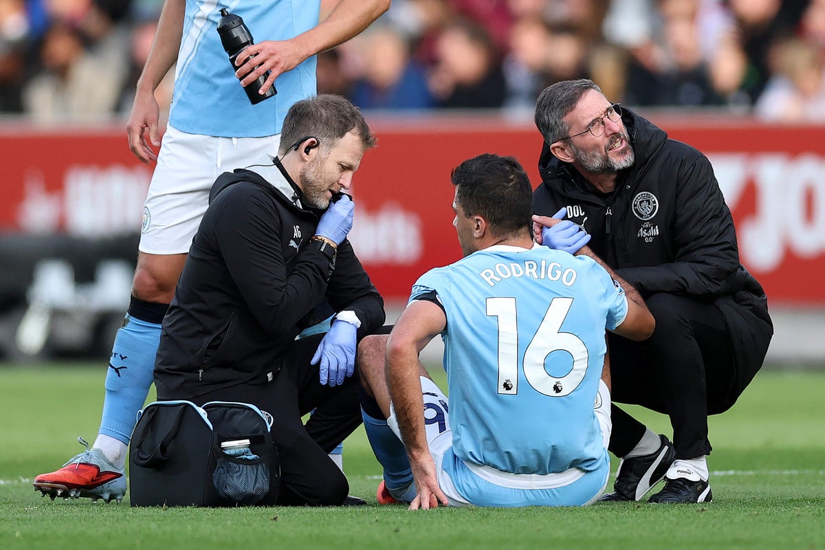Rodri to withdraw from Spain squad after going off injured in Manchester City’s win over Brentford