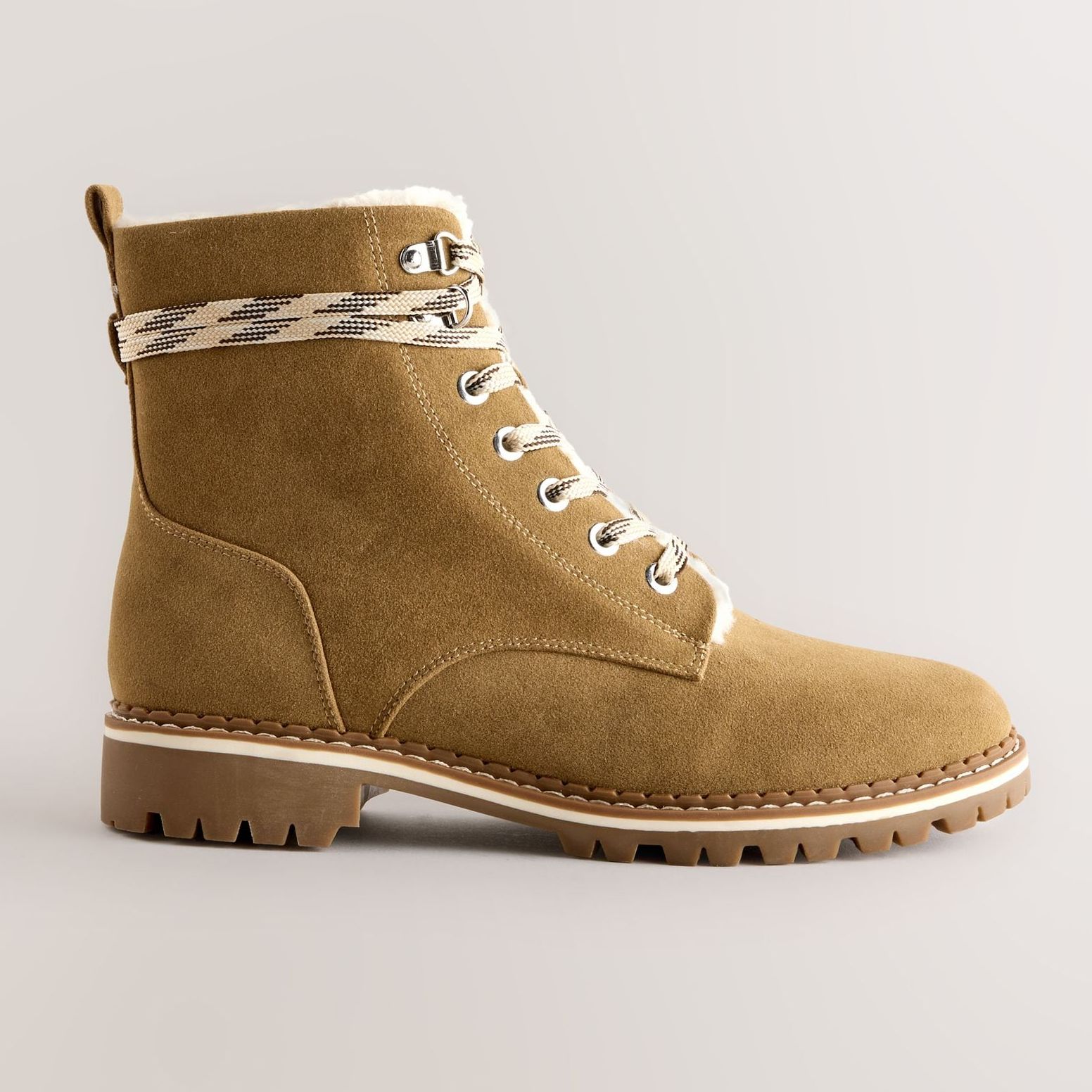 Tan Brown Forever Comfort&reg; Faux Fur Lined Lace-Up Boots