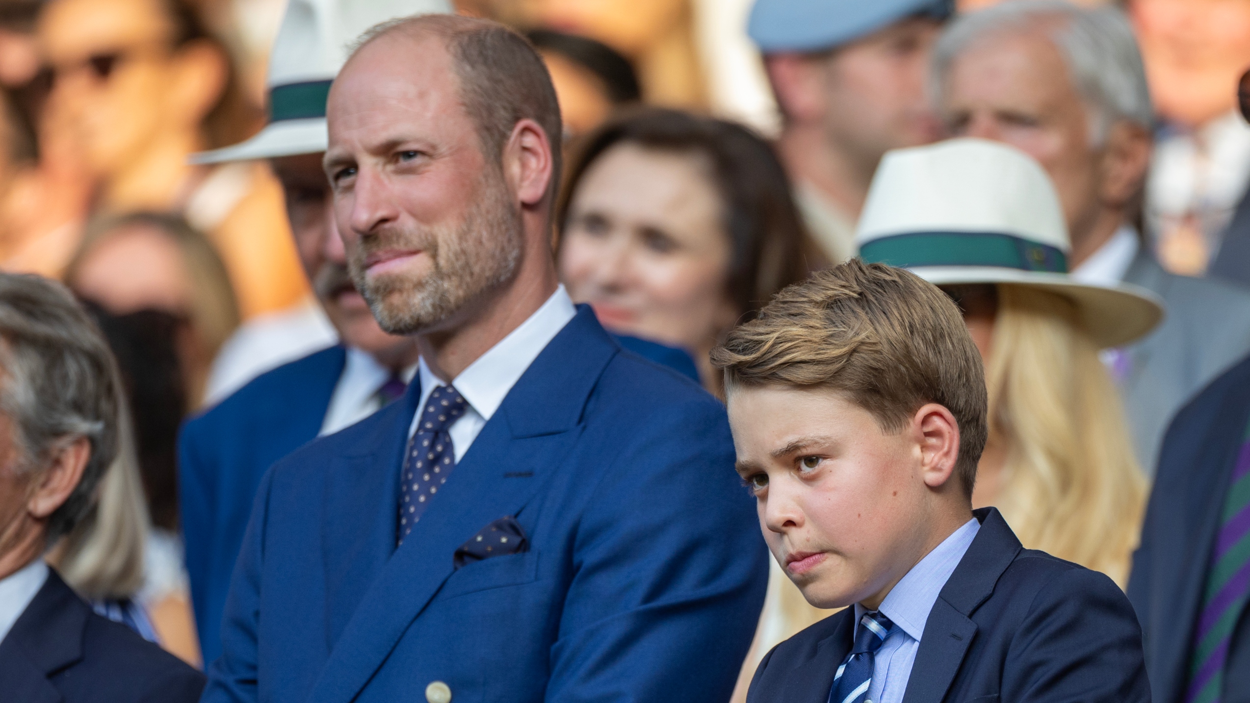 Prince William and Prince George watch the presentation ceremony of the Gentlemen's Singles Final at Wimbledon 2025