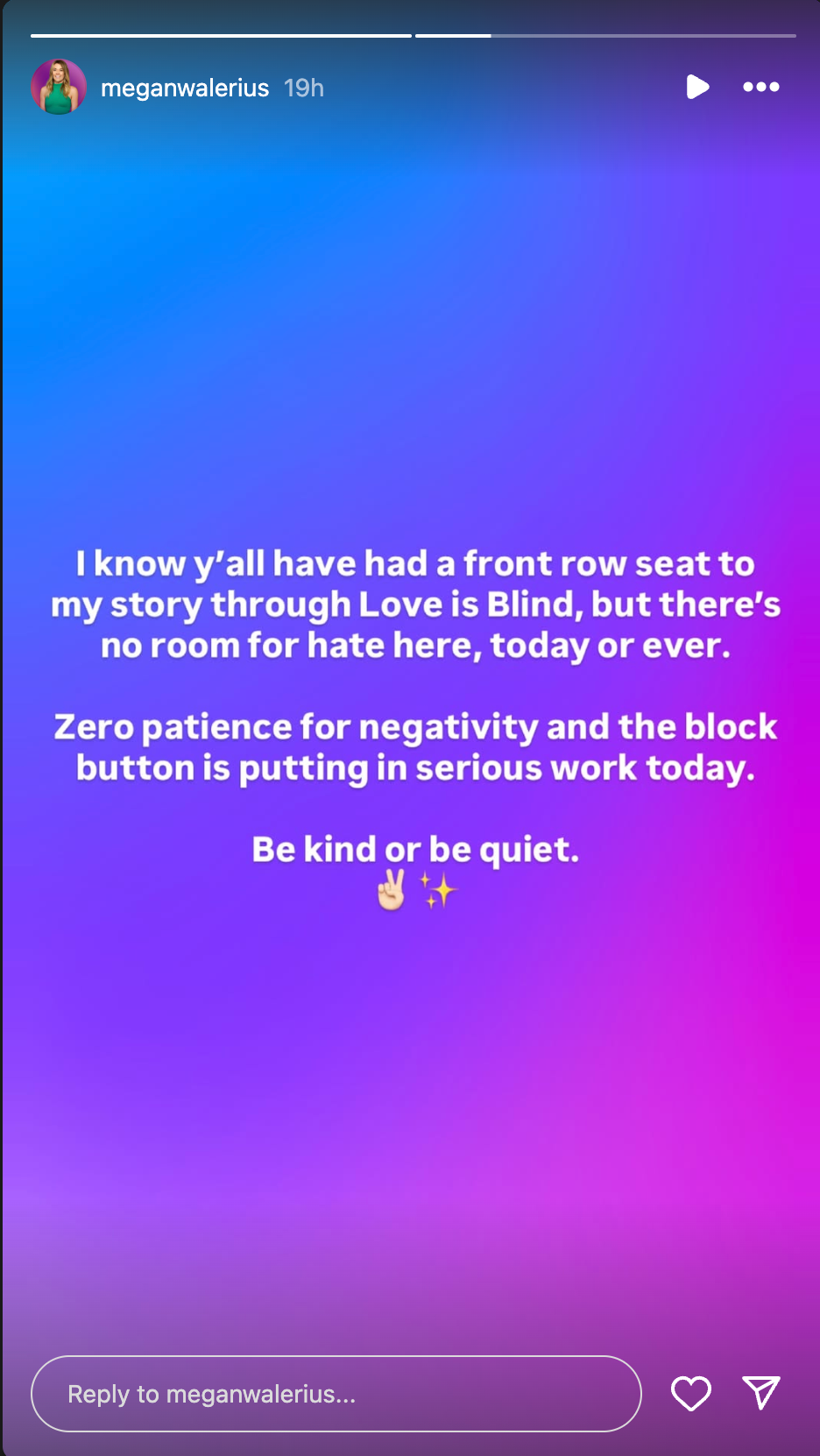 love is blind's megan walerius asks for kindness on instagram