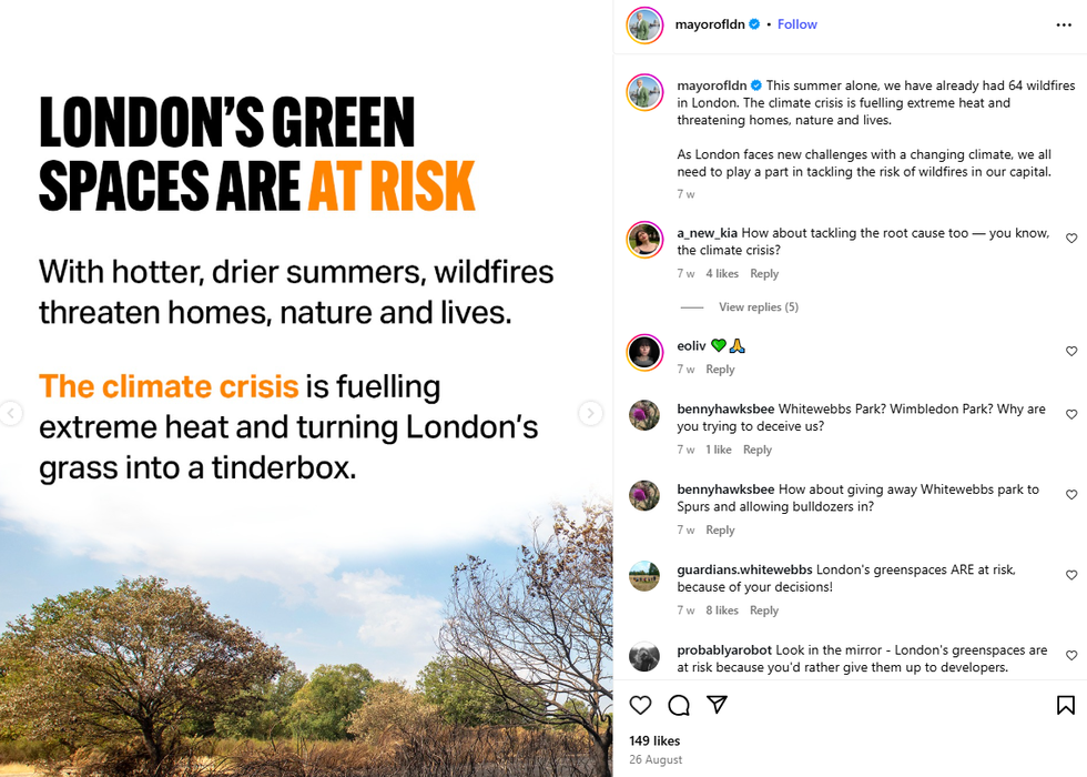 Sir Sadiq raised concerns about London's green spaces at risk, with commenters responding about Whitewebbs and Wimbledon Park, which GB News investigated