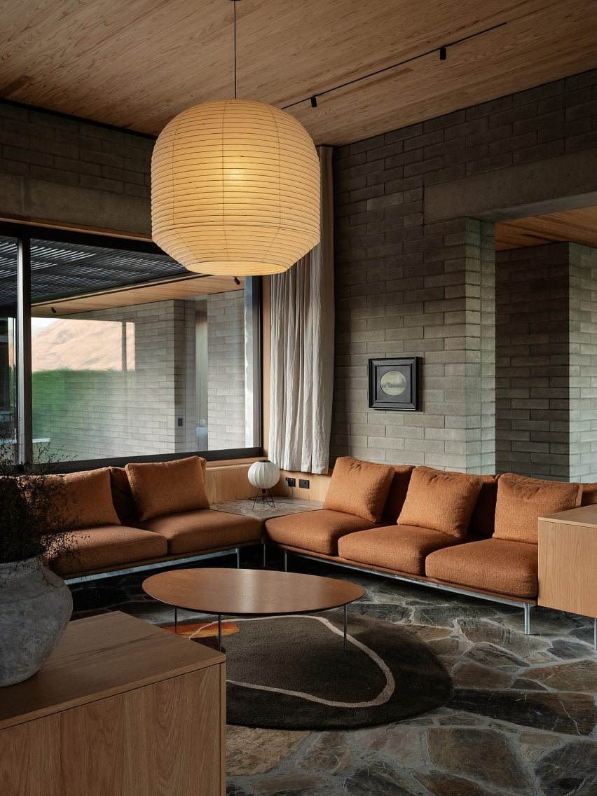 Living room with stone floor