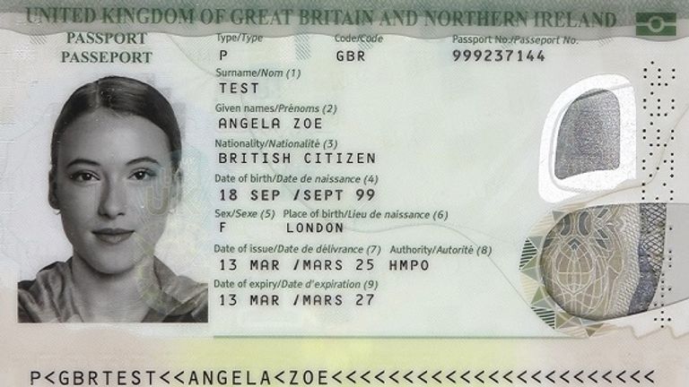 The bio page of the new UK passport. Pic: PA