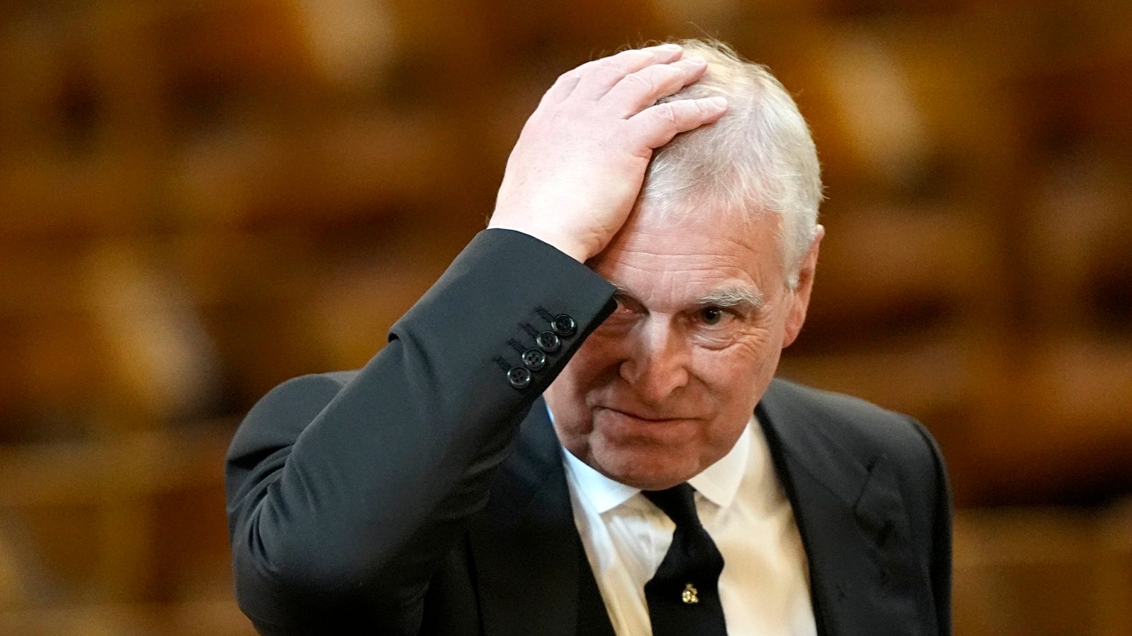 Prince Andrew arrives for the Requiem Mass service for the Duchess of Kent at Westminster Cathedral. Pic: PA