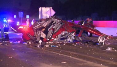 One person on board was trapped under the wreckage and freed by people who rushed to the scene. Pic: NBC