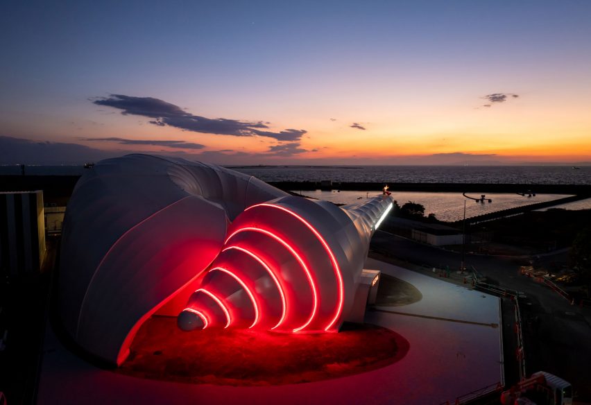 Illuminated Pasona Natureverse Pavilion at the Osaka Expo