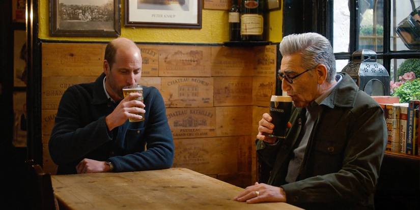 Eugene Levy Drinks A Pint At A British Pub With Prince William For Apple TV+'s The Reluctant Traveler Season 3
