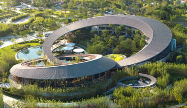 interlocking ring-shaped rooftops form tianfu habitat pavilion