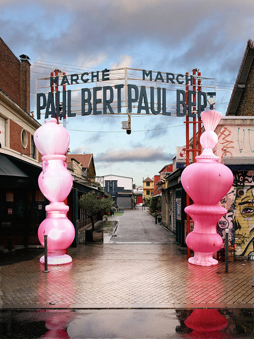inflatable sculptures reimagine antiques as expressions of paradox in paris' iconic flea market