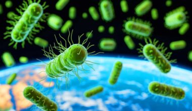 Illustration of bacterial spores enduring the extreme conditions of space travel.