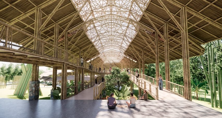 a visualisation of an outdoor structure in tones of brown