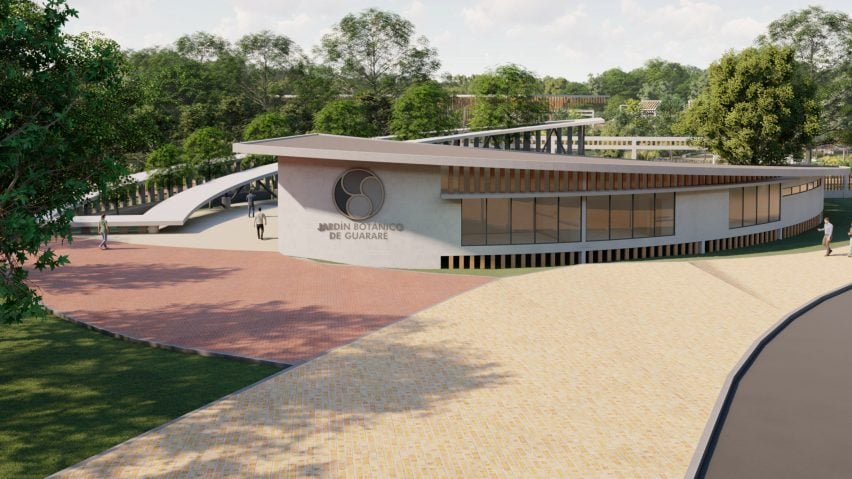 a visualisation of a building in tones of white and beige 