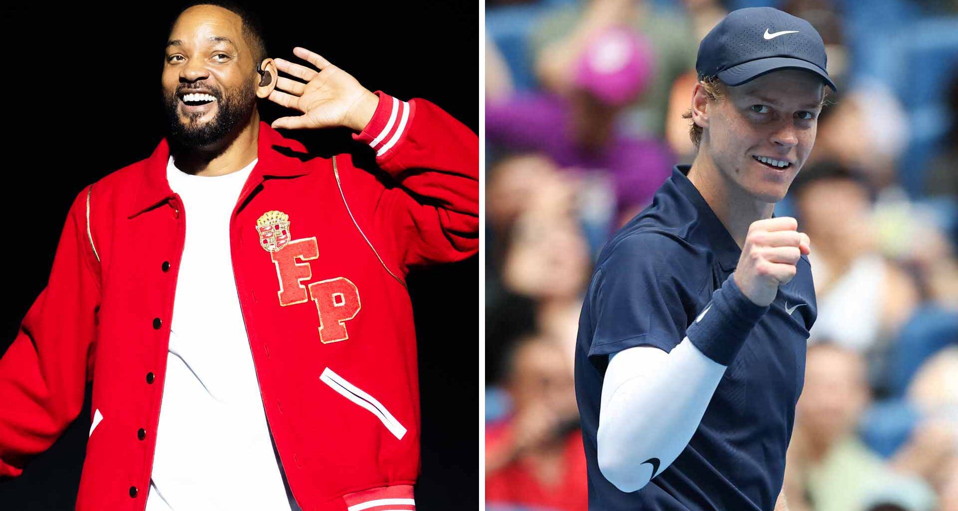 Will Smith posts, "I'm in!" in response to Jannik Sinner's answer.