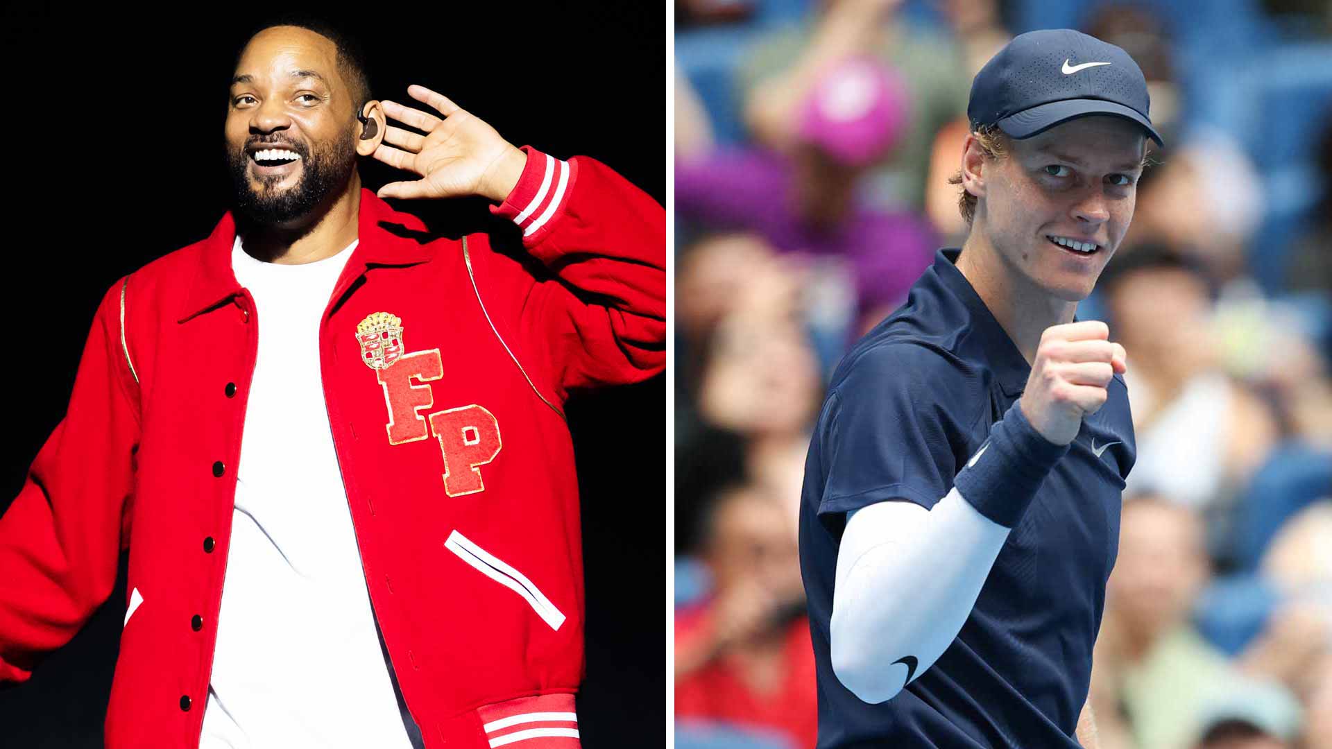 Will Smith posts, "I'm in!" in response to Jannik Sinner's answer.