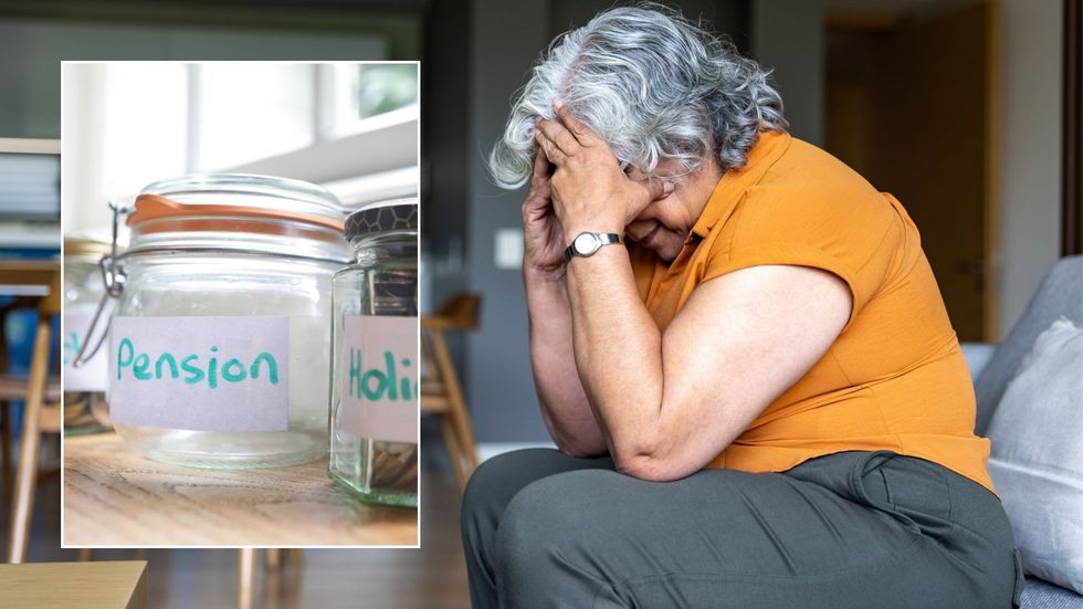 Worried woman and pension pot