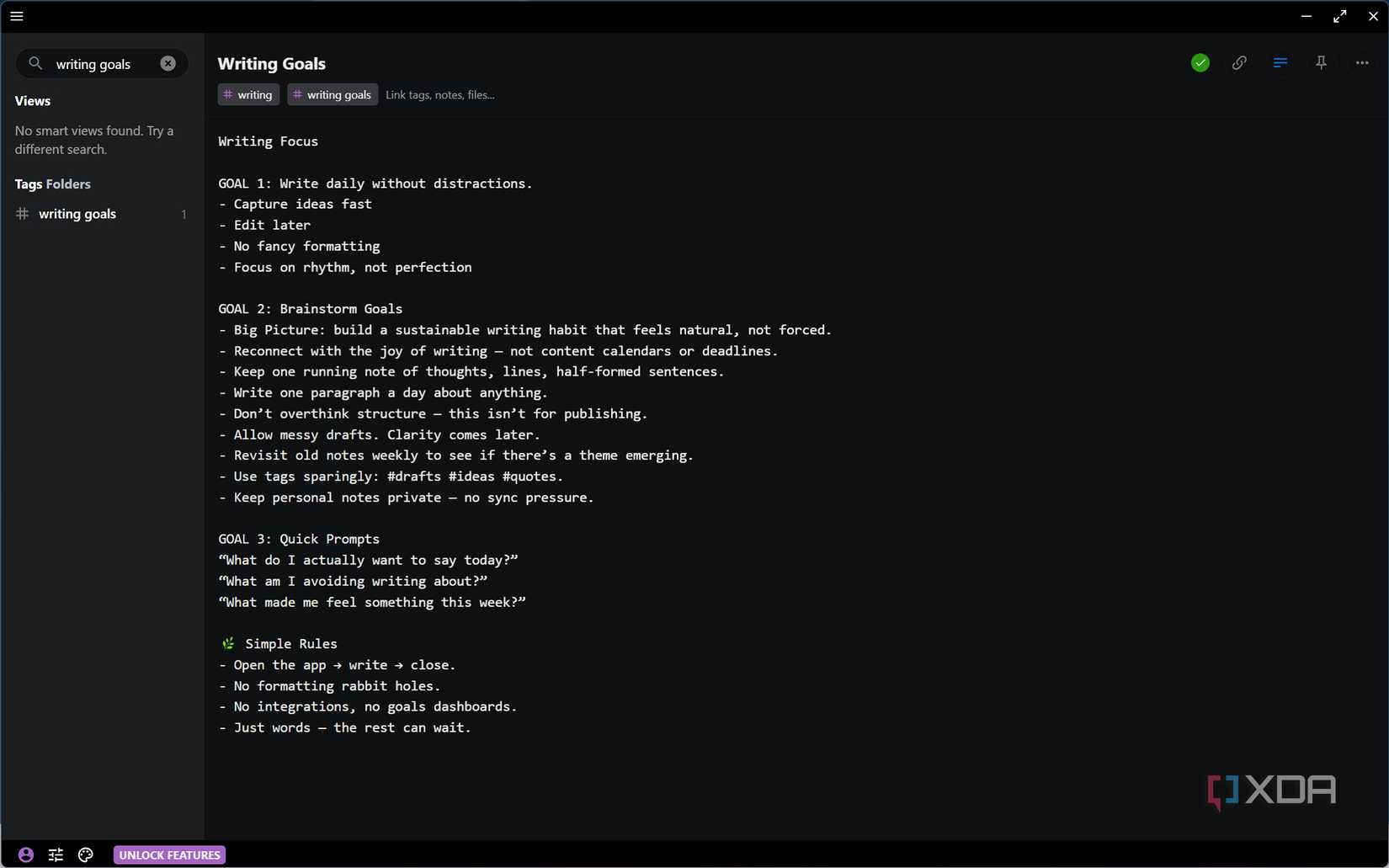 Screenshot of Standard Notes tag search