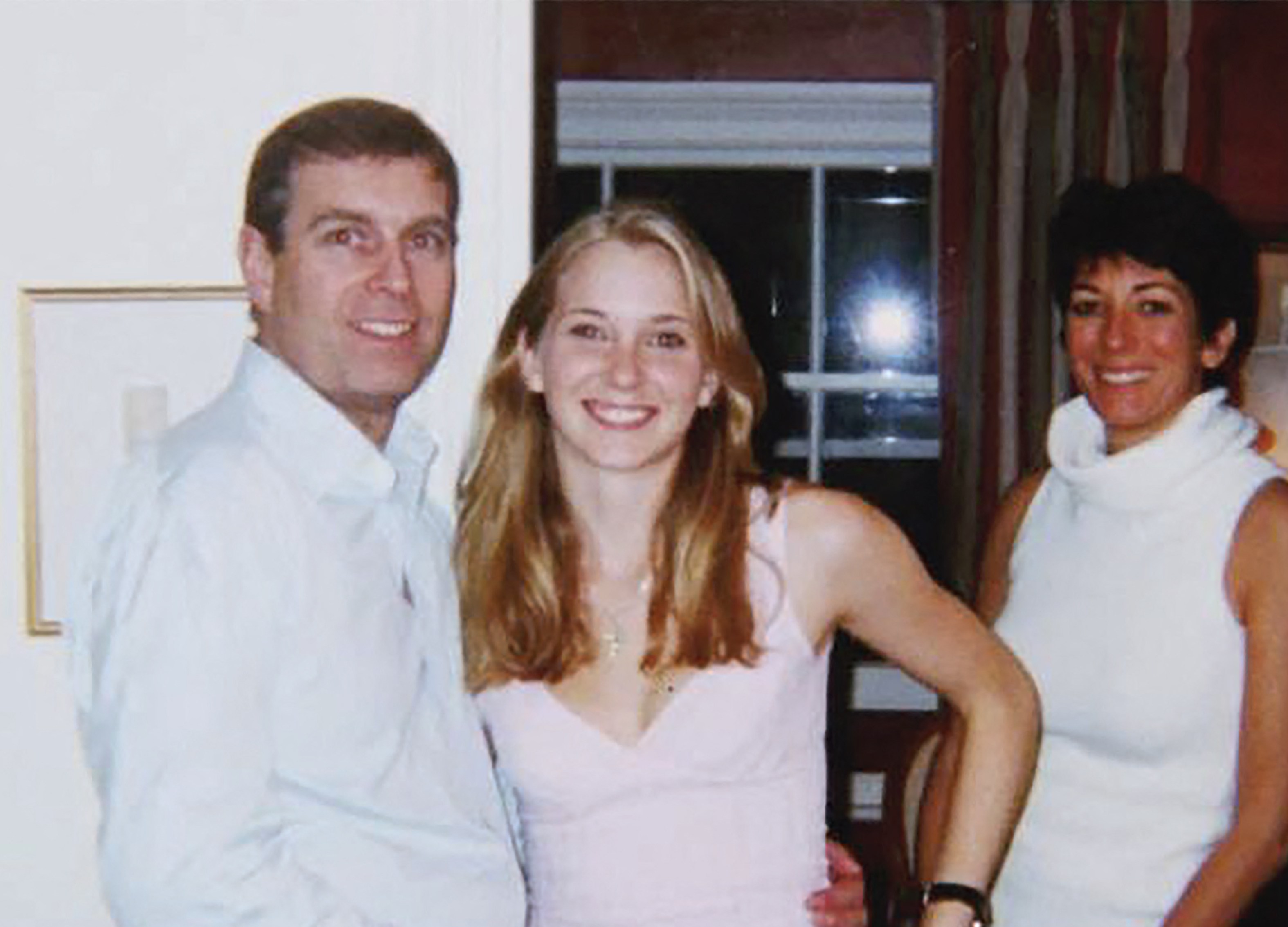 Prince Andrew, Virginia Giuffre, and Ghislaine Maxwell posing for a photo.