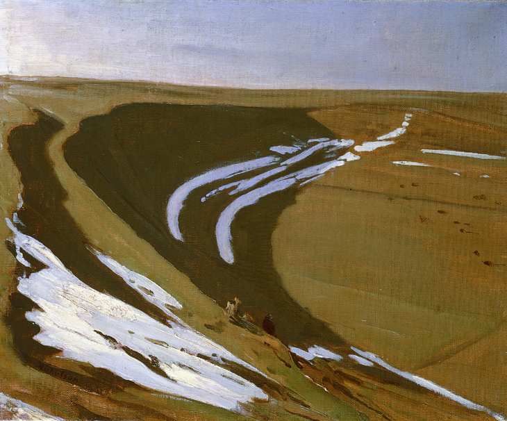 Painting by William Nicholson titled "Snow in the Horseshoe."