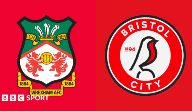 Side-by-side of Wrexham and Bristol City club badges