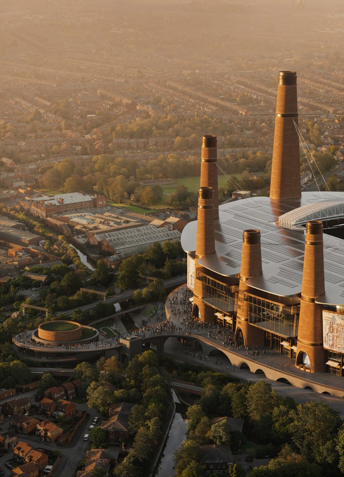 Aerial view of Birmingham Powerhouse Stadium showcasing modern architecture and surrounding urban landscape.