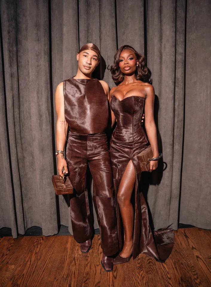 Courtesy Olandria and Brandon Blackwood in matching looks for the CFDAs