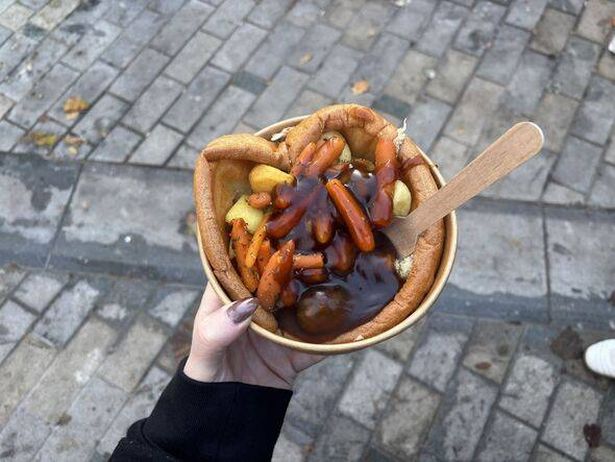 A yorkshire pudding wrap in a bowl