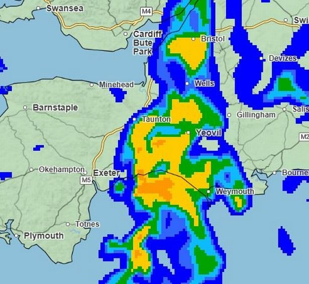 Heavy rain to batter Bristol at around 7am.