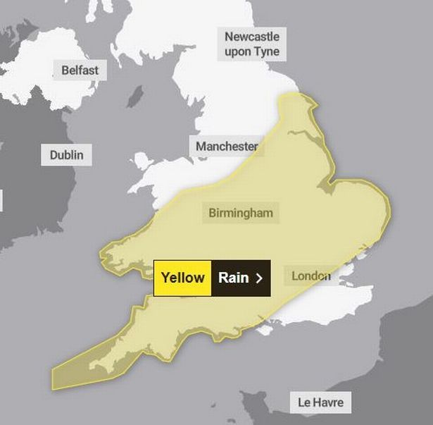 Yellow weather warning for rain.