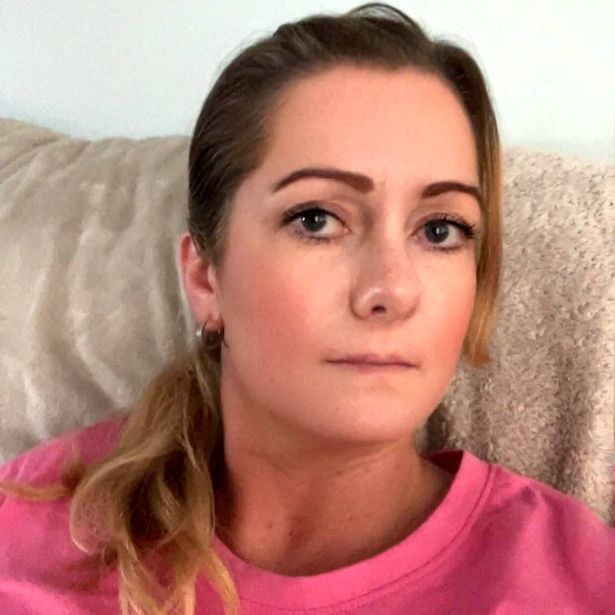 The image shows Angela, with fair skin and brown hair, in this selfie image